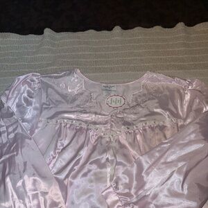 Amanda Stewart Nightgown Vtg pearl pink satin long sleeve pajamas pj gown 2xl